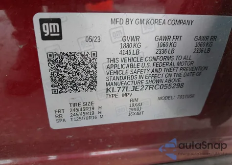 2024 Chevrolet Trax Fwd 2Rs from USA, damaged, VIN KL77LJE27RC055298